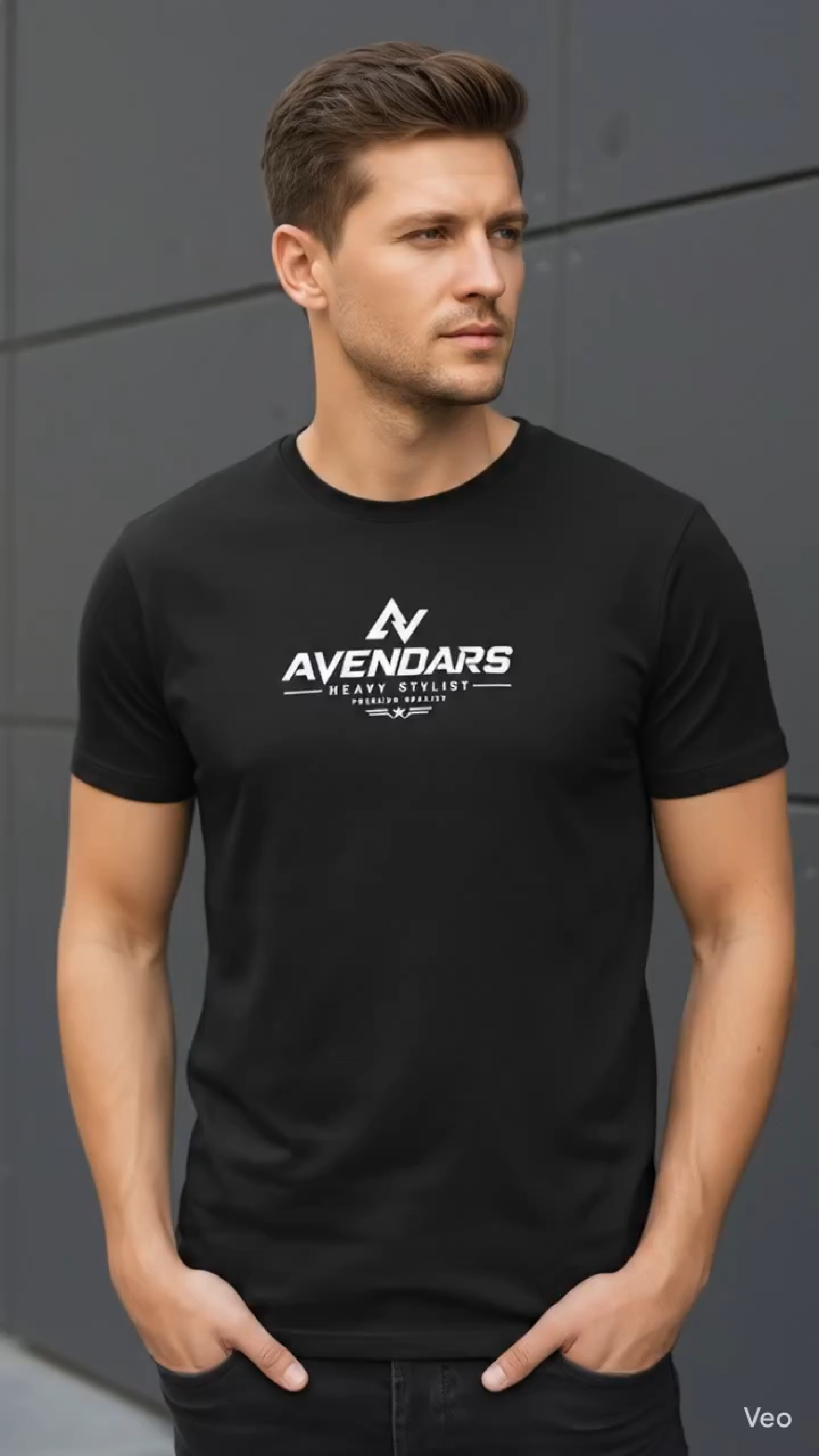 A round shirt in black jersey fabric